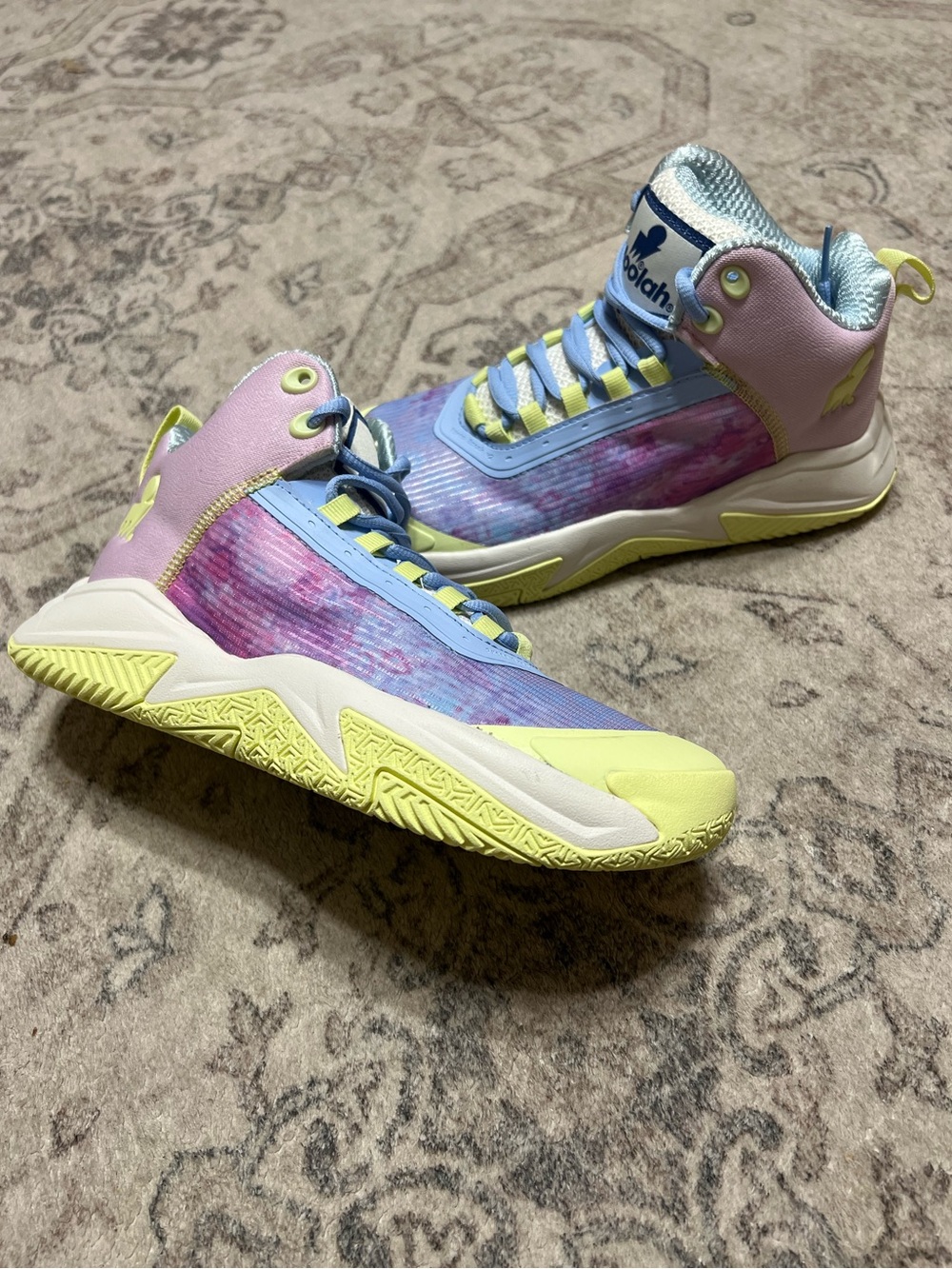 Moolah Kids' Grade School Press Break V2 Basketball Shoes Blue/Green Tiedye